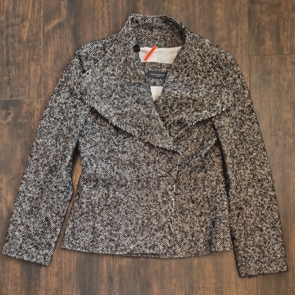 Piazza Sempione Asymetrical Collar Mohair Blend Blazer IT 44 Stripe Jacket 8/M
